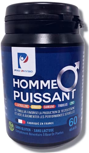 P PRO-PHYSIO® HOMME PUISSANT | Stimulant Sexuel Tonifiant Erection | 60 Gélules Formule Concentrée | Damiana + Tribulus + Ginkgo + Citrulline + OPC + Zinc | Qualité Fabrication Française