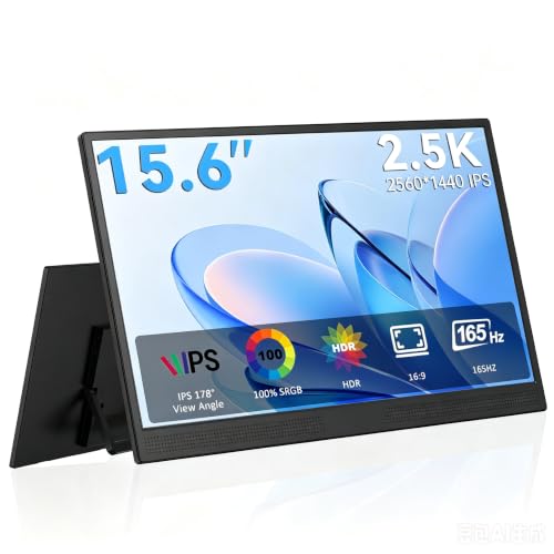 Image of JUSTTHINK 15.6 inch Portable Monitor 2.5K 2560x1440 165Hz IPS, 100% sRGB HDR USB-C HDMI Gaming Travel Monitor, Plug and Play Second Screen for Laptop PC Mac PS5 Xbox Switch