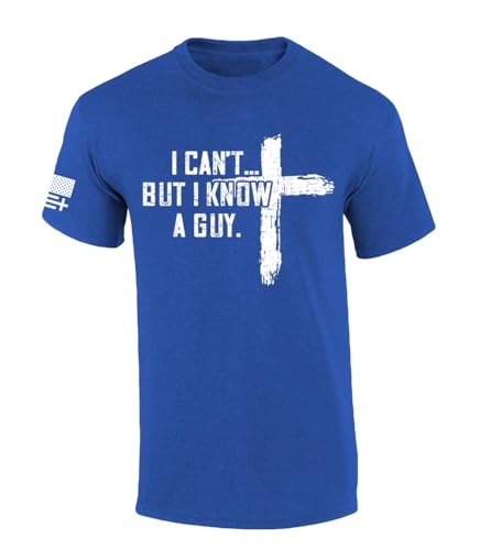 Trenz Shirt Company Mens Christian Tshirt I Cant But I Know A Guy Cross Short Sleeve T-Shirt-Heather Royal-Large