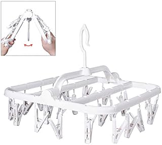 Annaklin Foldable Clip Hangers with 26 Drying Clips, Underwear Hanger with Clips, Plastic