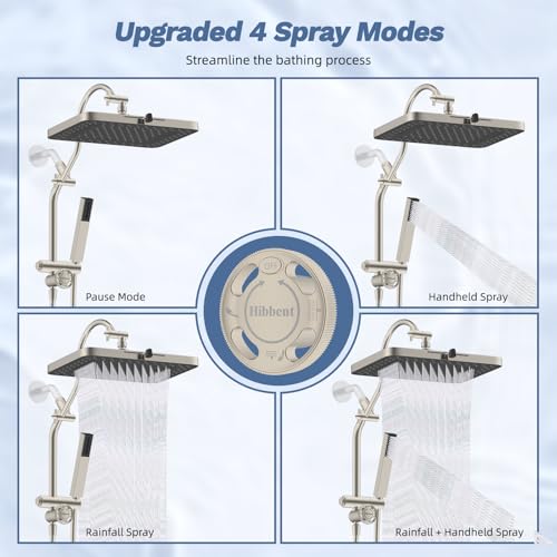 Hibbent 5-Mode 13" Rain Shower head, 4-Mode Handheld Shower, Brushed Nickel - image 4