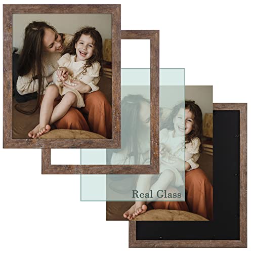Frametory, 16X20 Poster Frame Brown Distressed Grain Style Frames For 16 By 20 Picture Or Photo- Wide Moulding Design With Real Glass - Wall Display Hanging(2 Pack) #TOP3