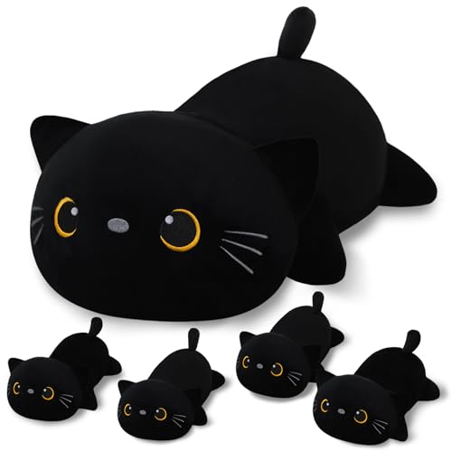 SQEQE Black Cat Plushies Stuffed Animals with 4 Babies, Cute Black Cat Plush Pillow Soft Toy Birthday Gifts for Girls Boys