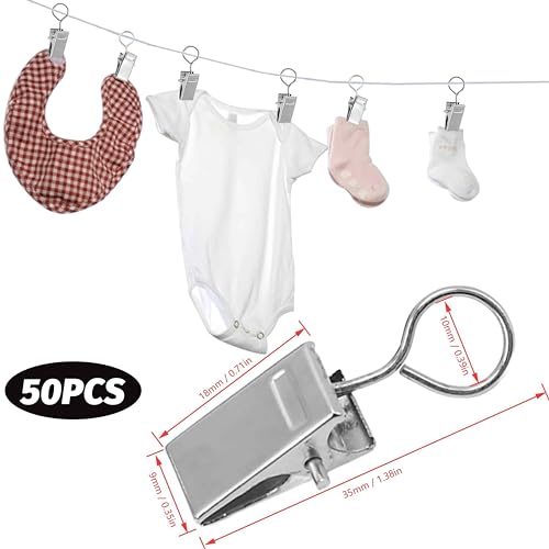 50 Stück Edelstahl Vorhang Clips Metall Hängenden Haken, Vorhang Clips mit Haken, Duschvorhanghaken Clips, Vorhänge-Clips, für Schlafzimmer, Badezimmer, Heimdekoration, Silber