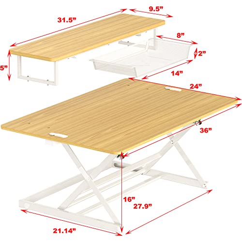 Shw 36-Inch Over Desk Height Adjustable Standing Desk With Monitor Riser, Oak #TOP2