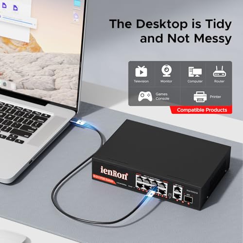 Image of 8 Port Gigabit PoE Switch, 2x Gigabit Uplinks, 1x SFP+ Slot, 120W,15W Per Pert, 802.3af, Metal Housing, 6KV Surge, VLAN, Plug & Play, Fanless for IP Cameras, AP, Business