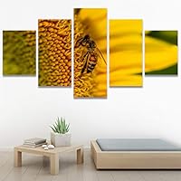 SIGNWIN 5 Panel Canvas Wall Art Bee Closeup Colorful Decorative Elements Fine Art Home Office Insects for Home Decorations Ready to Hang - 60