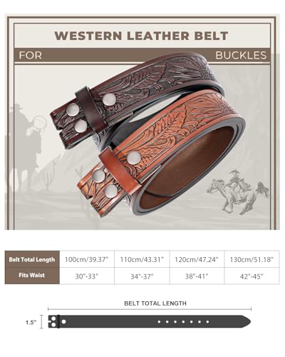 Image of BELTROAD 2 Pack Western Leather Belt Strap for Men Women Cowboy Cowgirl Leather Mens Belts for Jeans Gift Belt without Buckle