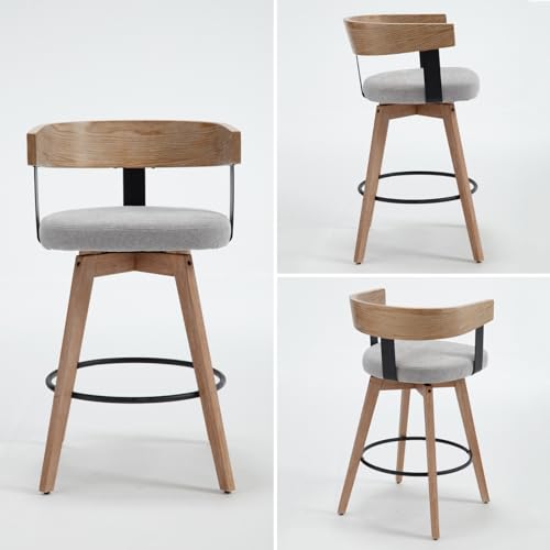 Modern Grey Swivel Bar Stool for Kitchen Island or Home Bar - 26 Counter Height