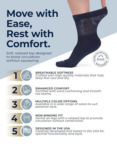 Image of Pembrook Knit Diabetic Socks for Men & Women - 6 Pairs, Wide Non Binding Neuropathy Socks for Women, Smooth Toe Seams