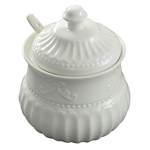 TAMUME Zuccheriera in Porcellana con Coperchio a Pomello, Stile Cottage Country con Motivo in Rilievo (Zuccheriere)