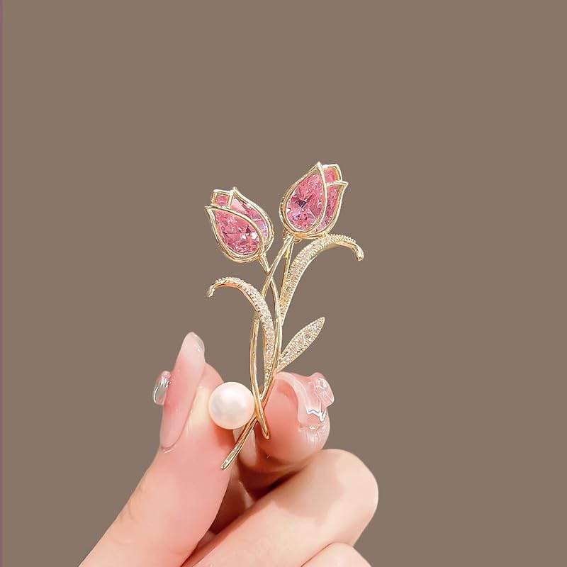 Image of 14K Gold-Plated Flower Brooch Pins Crystal Rhinestone Flower Brooch Pin Accessories Christmas Birthday Gift for Women