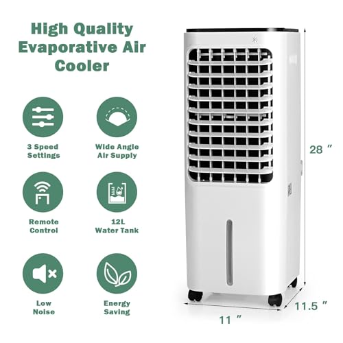 DORTALA Evaporative Air Cooler, 4-in-1 Portable Swamp Cooler with Fan, Humidifier & Anion, 4 Wind Modes, 3 Speeds, Timer, 12L Water Tank, 4 Ice Boxes with Remote Control for Home O image 8