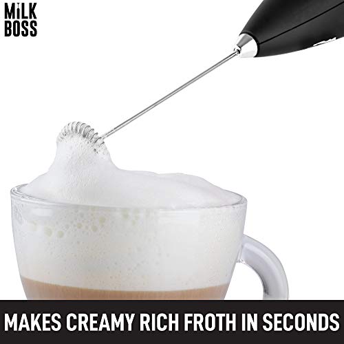 Milk Boss (Batteries Included) Double Grip Milk Frother Handheld - Coffee Frother Electric Handheld Foam Maker - Frother For Coffee, Latte, Matcha & More - Electric Whisk, No Stand - Black #TOP7