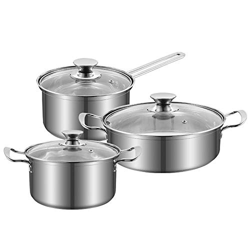SBCGFY Juego de ollas de Acero Inoxidable con Tapas de Vidrio Templado, Apto para Todo Tipo de cocinas de inducción.