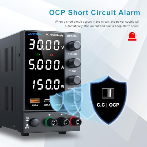 Image of DC Power Supply Variable 0-30V 0-5A, Adjustable Regulated Bench Power Supply with Encoder Knob Coarse & Fine Adjustment, OCP Protection,5V /3.6A USB & Type-C Fast Charge for Lab Testing & Repair