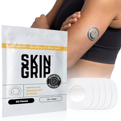 Skin Grip Adhesive Patches Compatible with Dexcom G7 & Stelo CGM with Cutout Waterproof & Sweatproof Cover for Continuous Glucose Monitor Sensor Stays Secure for 10-15 Days 20 Pack Clear
