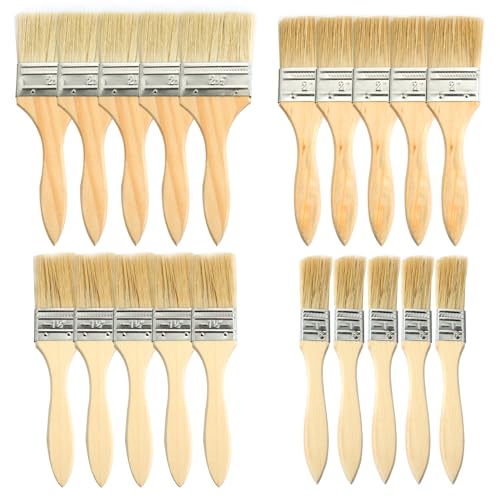 Roellgs Lot de 20 pinceaux épais pour peintres professionnels avec manche en bois pour murs, plafonds, bois, métal, colle et bricolage