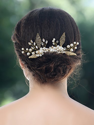 Jovono Bride Wedding Hair Combs Pearl Hair Accessories Gold Crystal Headpieces for Women and Girls