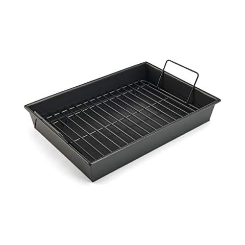Chicago Metallic Pro Non-Stick Roast and Broil Baking Pan with Rack, 13-Inch-by-9-Inch, Dark Gray Cover