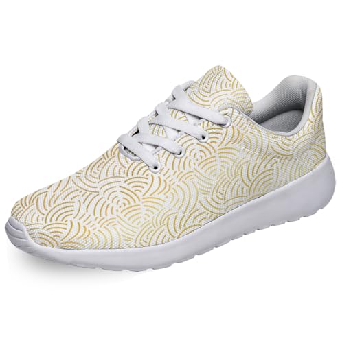 Women Men Gold Foil Prints Shoes Slip On Running Shoes Athletic Tennis Sneakers White Size 9.5