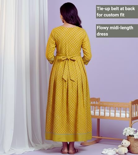 Image of DUMMY SHAPE Maternity Gown for Women | Floral Anarkali Flare Kurta with Dual Nursing Zippers | Pregnancy & Breastfeeding | Feeding Kurtis | Baby Shower | Mom to Be Gifts for Pregnant Woman