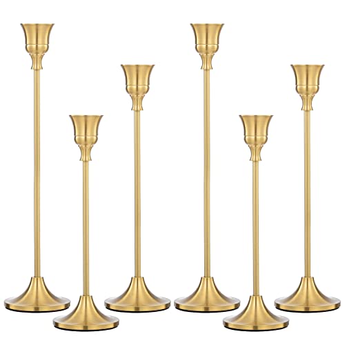 Candlestick Holders Taper Candle Holders Set Of 6 Brass Gold Candlestick Holders Vintage Modern Candle Holder Decorative For Home Wedding Table Mantel Party Anniversary Housewarming Gift #TOP18