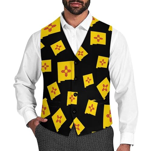 Flag Map of New Mexico Novelty Men's Suit Vest Casual Formal Dress Vests Business Waistcoat