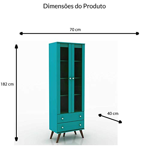 Cristaleira ESM 217 com 2 Gavetas e 2 Portas de Vidro Turquesa - Movelbento