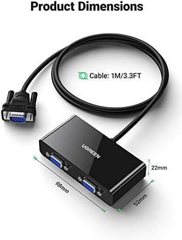 UGREEN VGA Splitter Male to Female Monitor Switch Box SVGA Y Splitter 1 PC to 2 Monitor VGA Adapter 1920 x1440 @60Hz Full HD 1080P for Laptop, CCTV, Projector, HDTV Display with 1M Video Cable
