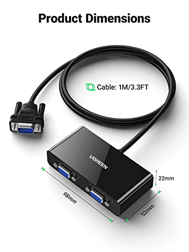 Ugreen Vga Splitter 1 In 2 Out Screen Duplication Support Mirror Mode Only Y Splitter Computer Monitor Vga Svga Port With 1M Cable Support 1080P 60Hz For Laptop Pc To Monitor #TOP6