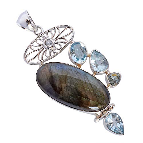 Pendentif labradorite argent 925 et topaze bleue, le cadeau d'anniversaire idéal