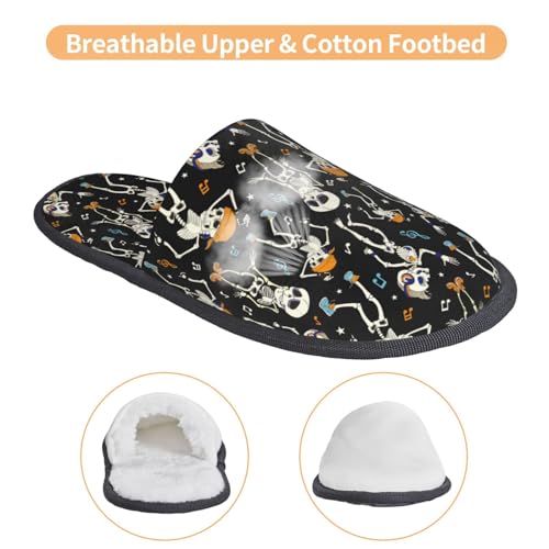Dancing Skeleton Party Print Women Slippers Home Furry Shoes Keep Men Couples Shoes Warm For Women-4