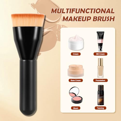 ACMEBEAUTY Flat Top Kabuki Foundation Brush,Professional Makeup Brush for Liquid Foundation,Make up Blending Brush for Liquid, Cream, and Powder(Black)