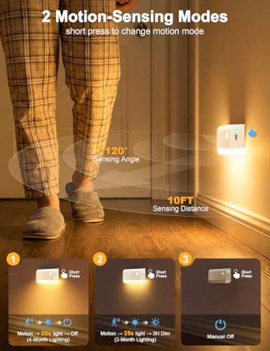 Image of NIORSUN Motion Sensor Stair Lights Indoor, 3 Pack Rechargeable Wireless Step Lights with 3 Color Temperatures, 1200mAh Battery, Magnetic Base for Hallway, Closet, Bathroom, White