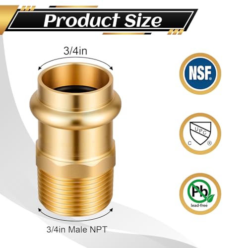 Image of 1 Pack 3 /4 inch Press x 3 /4 inch MIP Brass Press Fittings | Npt Adapter for Residential & Commercial Piping