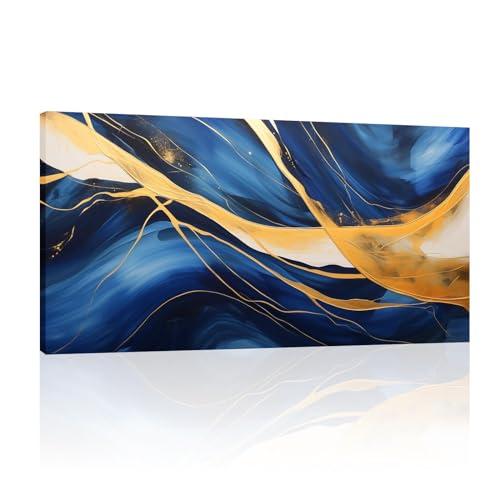 Art mural bleu marine et or 50x100 cm pour décoration de salon chic