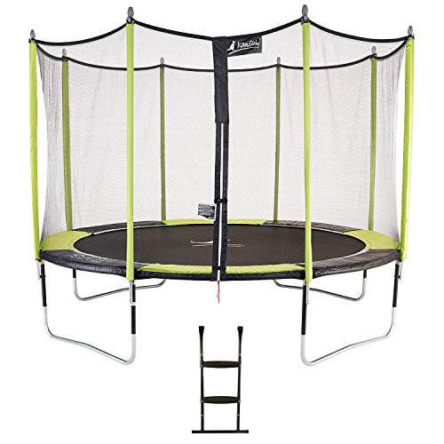 Kangui - Trampoline de jardin JUMPI POP + filet + échelle PVC - Noir et vert - Ø250cm - 300cm - 360cm - 430cm