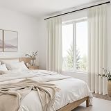 Topfinel Zasłony lniane 240 x 140 cm, beżowe, do salonu, półprzezroczyste, z taśmą marszczącą, jasne, beżowe, naturalne, do systemu szynowego, zestaw 2 sztuk