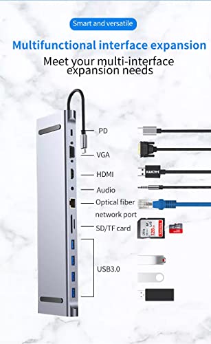 Image of Tobo USB C Hub, 11 in 1 Aluminum Type C Hub Adapterr with ethernet USB-C PD (40 Gbps), 4K HDMI, USB-C Data, SD /Micro Card Reader, USB 3.0-Compatible with 2020 /2018 MacBook Air, MacBook Pro - TD-948TC