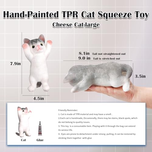 Image of Big Hand Painted Cat Squishy Toys,Large Cute Ultra Soft Kitty Squeeze Fidget Toys for Stress Relief ,Kawaii Squishies Sticky Animal Toys for Adults Kids,Decompression Sensory Balls (Cheese)