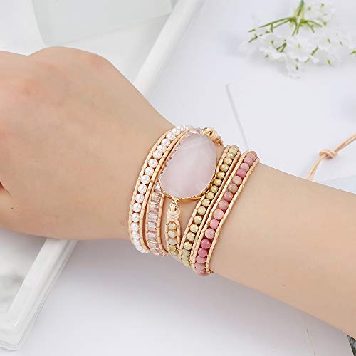Image of Plumiss Women Boho Handmade Natural Stone Crystal Leather Bead Wrap Bracelets Collection
