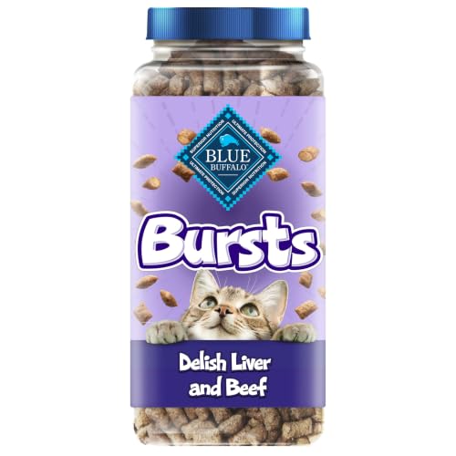 Blue Buffalo Bursts Delish Liver & Beef Crunchy & Creamy Cat Treats, Great for Training, Real Chicken Liver Natural Cat Treats Enhanced with Vitamins, Minerals & Other Nutrients, Tub 12 oz.