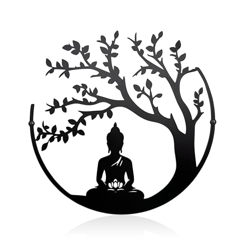 Metal Tree Of Life And Buddha Wall Decor, Zen Lotus Meditation Spiritual Art, Hindu Decor For Home Office Living Room Bedroom Yoga Meditation Room And Outdoor