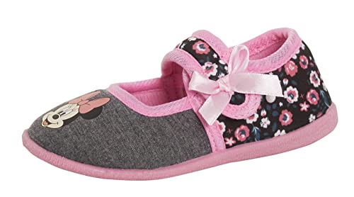 Disney Chaussons Minnie Mouse pour fille - Faciles à attacher, gris, 25 EU