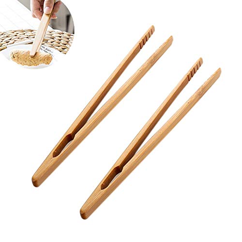 Yarui Set of 2 Reusable Bamboo Toast Tongs - Wooden Toaster Tongs for Cooking & Holding - 8 Inch Long - Ideal Kitchen Utensil for Cheese Bacon Muffin Fruits Bread - Ultra Grip - Eco-Friendly