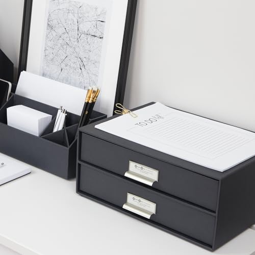 Bigso Box of Sweden Schubladenbox für Dokumente und Bürobedarf – Schreibtisch Organizer mit 2 Schubladen – Ablagesystem aus Faserplatte und Papier – dunkelgrau - 2