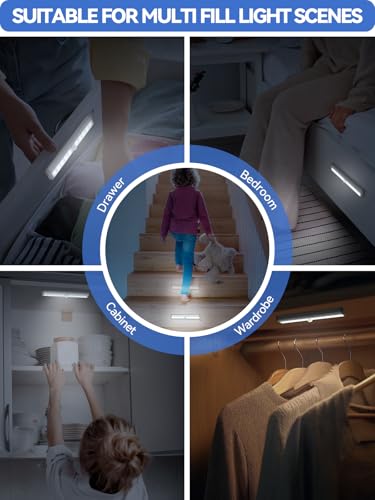 Image of Under Cabinet Lights - Motion Sensor Closet Lights, OxyLED Wireless Stick-on Anywhere Battery Operated 10 LED Motion Sensor Night Light, Safe Lights for Cabinet Wardrobe Stairs (2 Pack)
