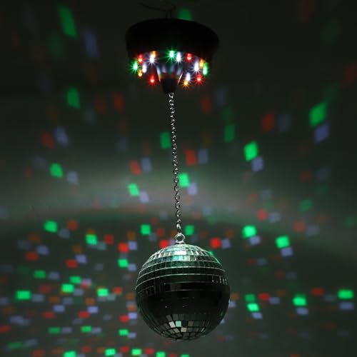 Gadpiparty Bola de Discoteca Giratoria de 12 CM Motor Eléctrico Esfera de Espejos Decorativa para Fiestas y Escenarios Luz Esférica Colgante para Decoración Ambiental