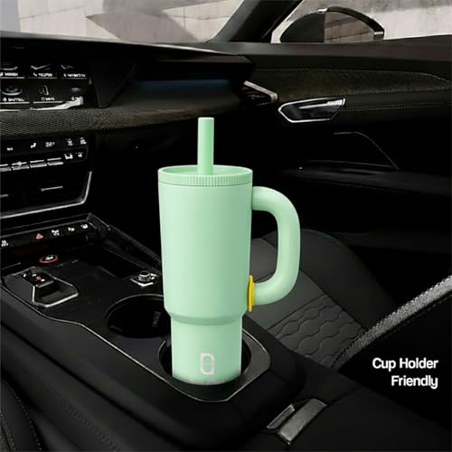 Image of House of Quirk 1200ml Stainless Steel Tumbler with Handle, Straw & Straw Cap | Leakproof Water Bottle | Large Capacity Travel Mug (Pastel Pista)